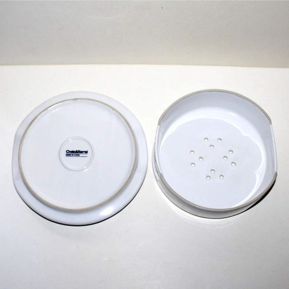 Crate & Barrel Brie Cheese Baker with lid serving plate white stoneware dish